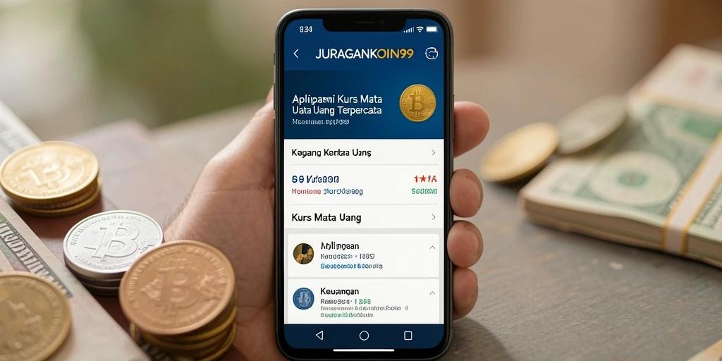 Antarmuka aplikasi JURAGANKOIN99 menampilkan kurs mata uang terkini dengan jelas.