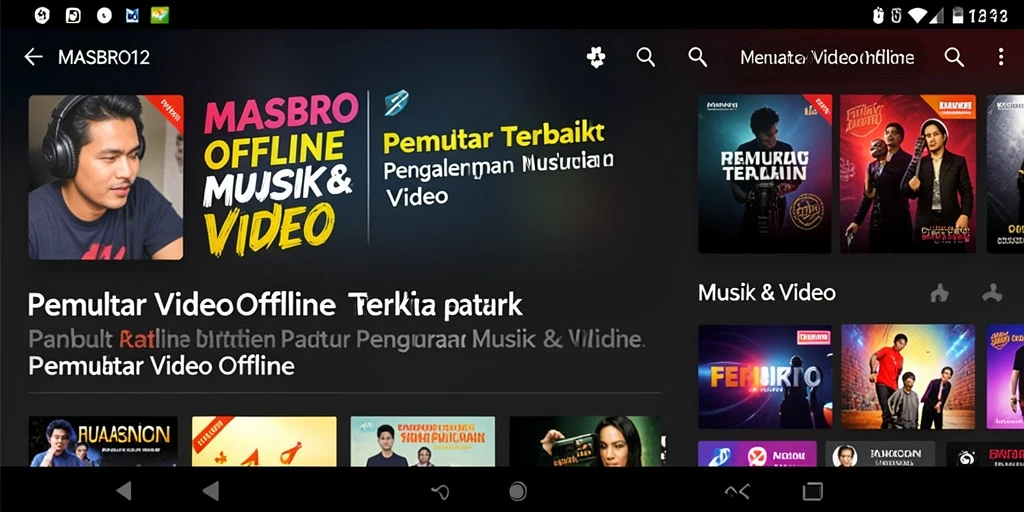 Tampilan antarmuka pengguna aplikasi Pemutar Video Offline MASBRO12 yang intuitif.