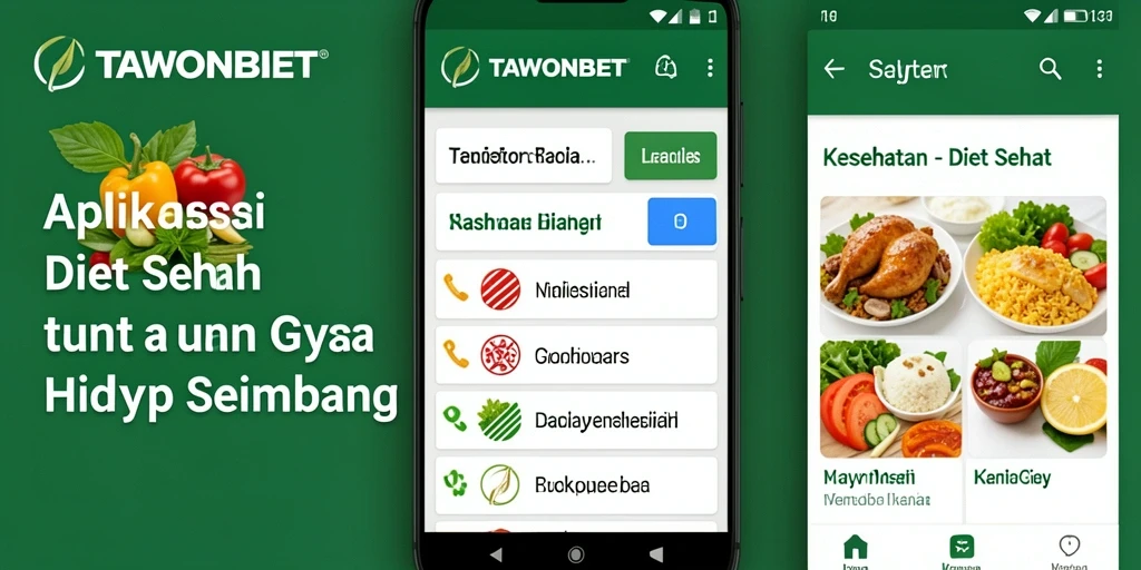 Screenshot aplikasi TAWONBET menampilkan interface Diet Sehat yang interaktif dan user-friendly.