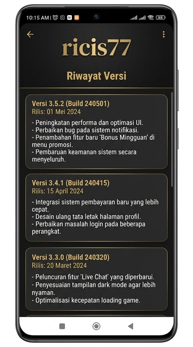 Tampilan riwayat versi ricis77